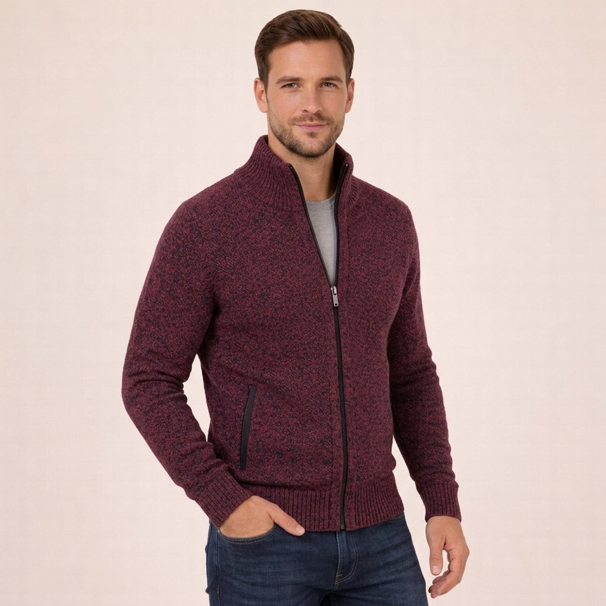 Caleb chaqueta de punto con cremallera en rojo