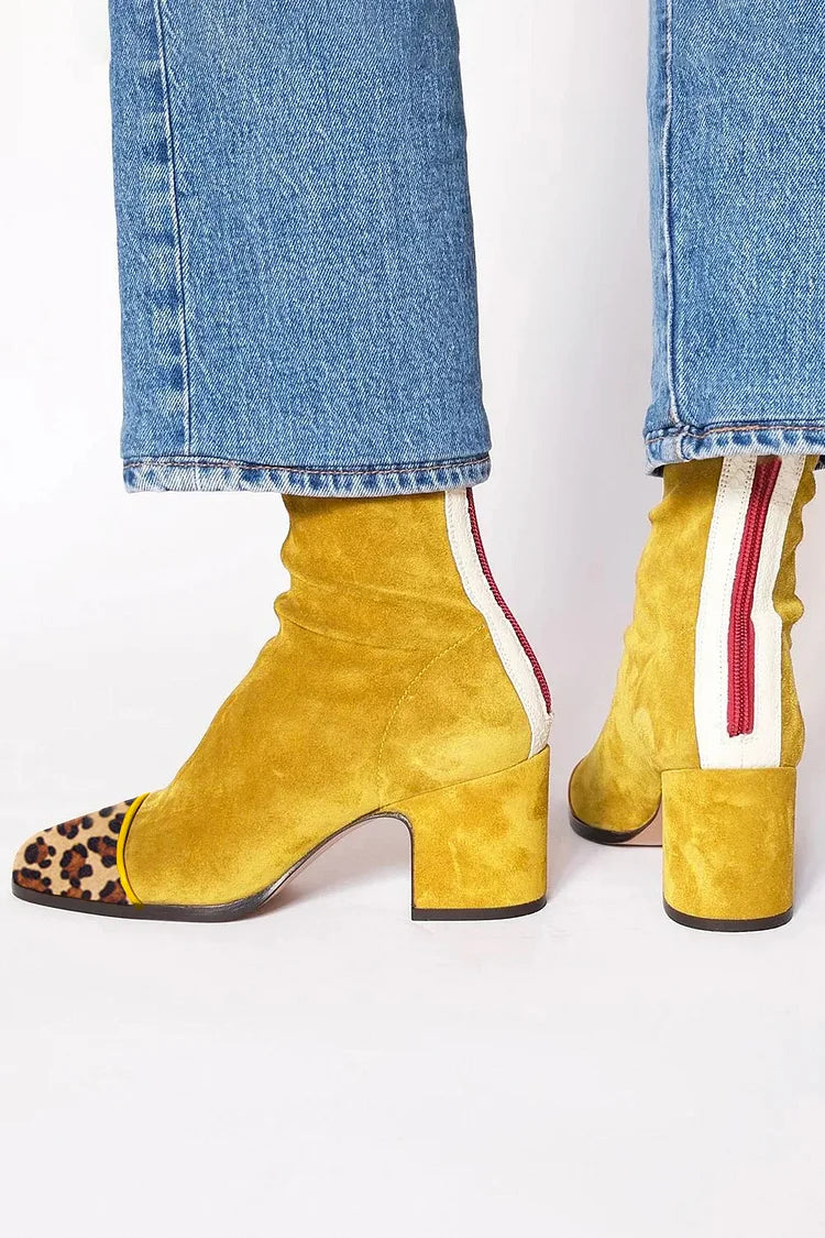 Beth botines de punta cuadrada mostaza
