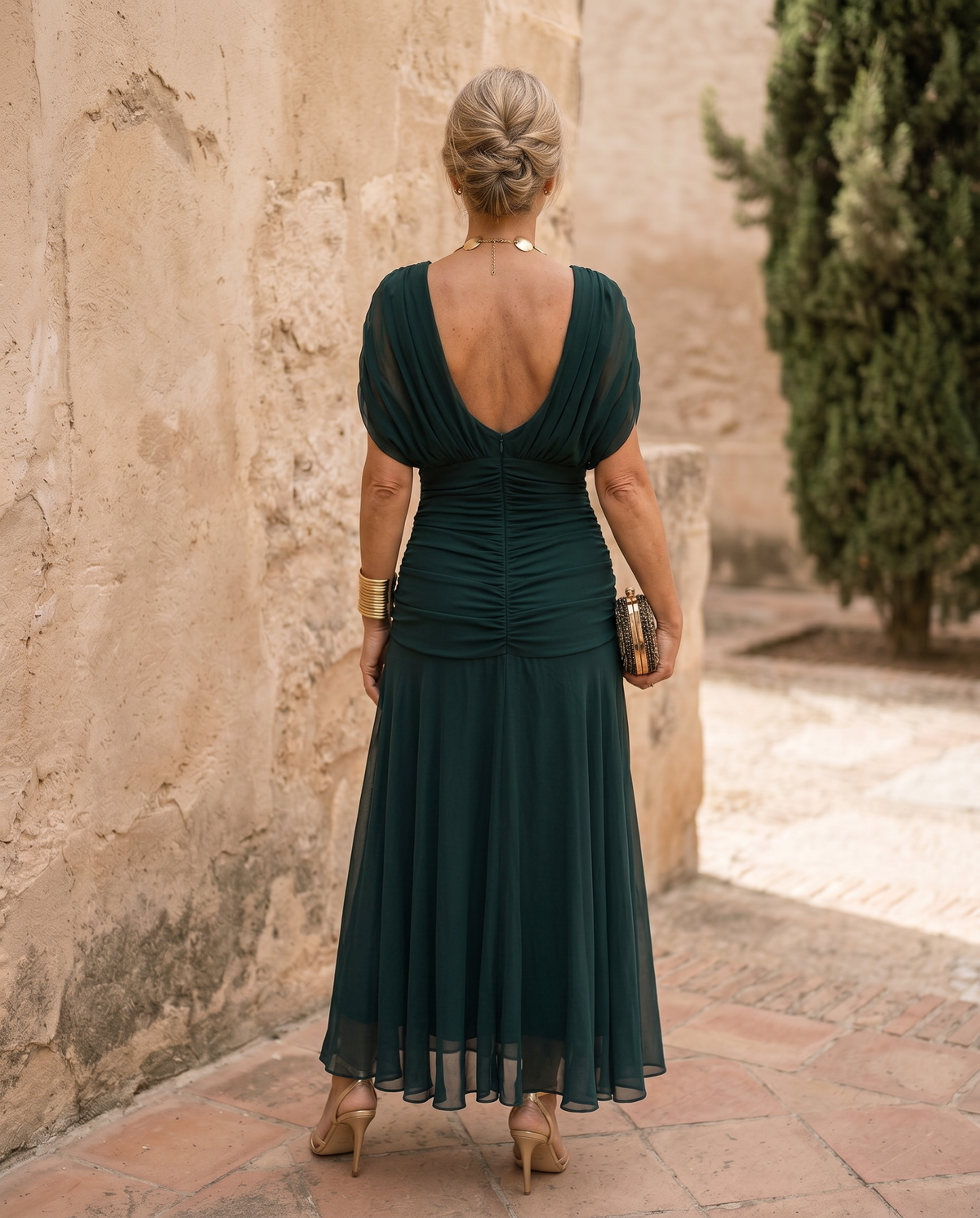 Vestido Elvira verde botella, otra vista