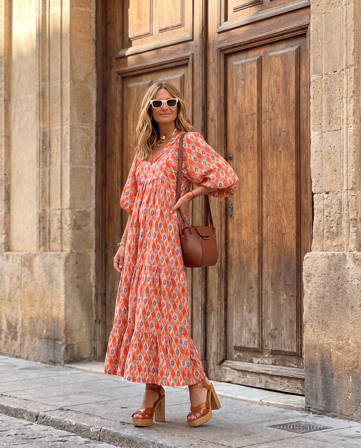 Isabella vestido largo boho naranja