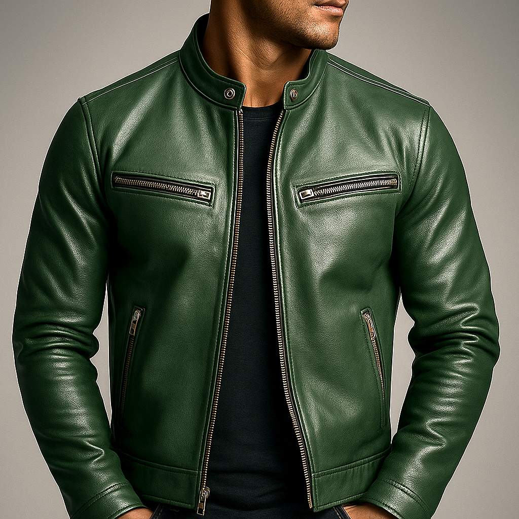 Recio chaqueta vintage de piel en verde