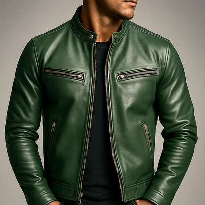 Recio chaqueta vintage de piel en verde