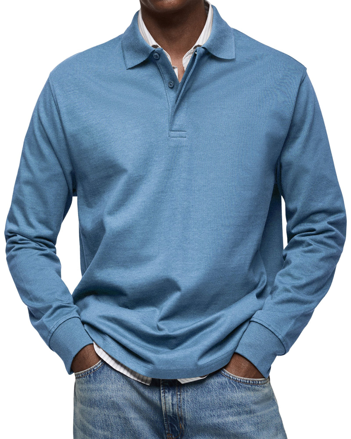 Polo de lujo de manga larga en azul