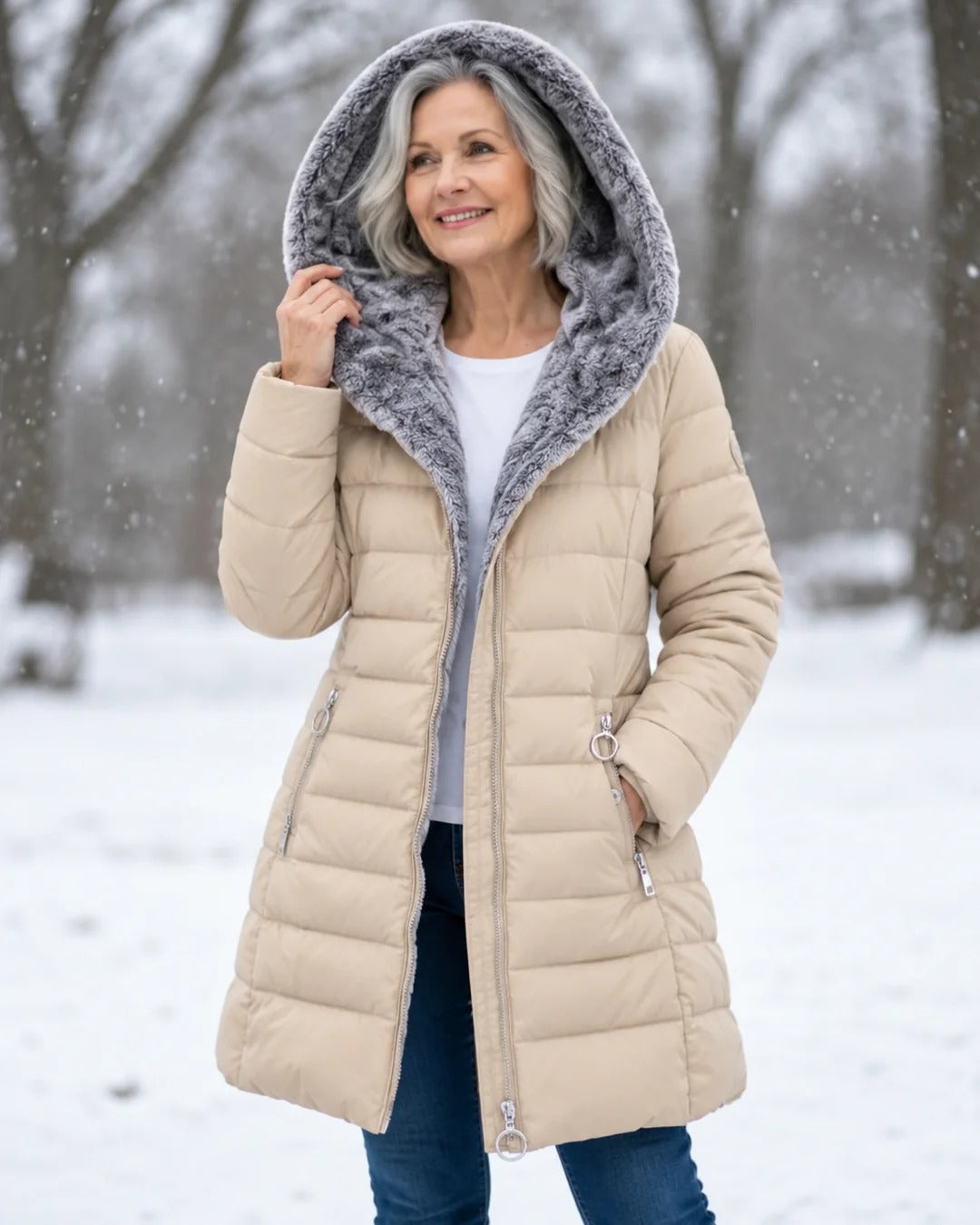 Georgina, abrigo acolchado con forro polar en beige