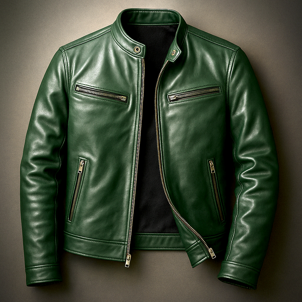 Recio chaqueta de piel verde, vista frontal
