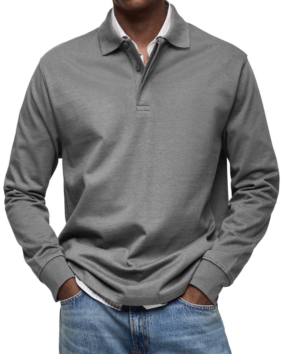 Polo de lujo de manga larga en gris