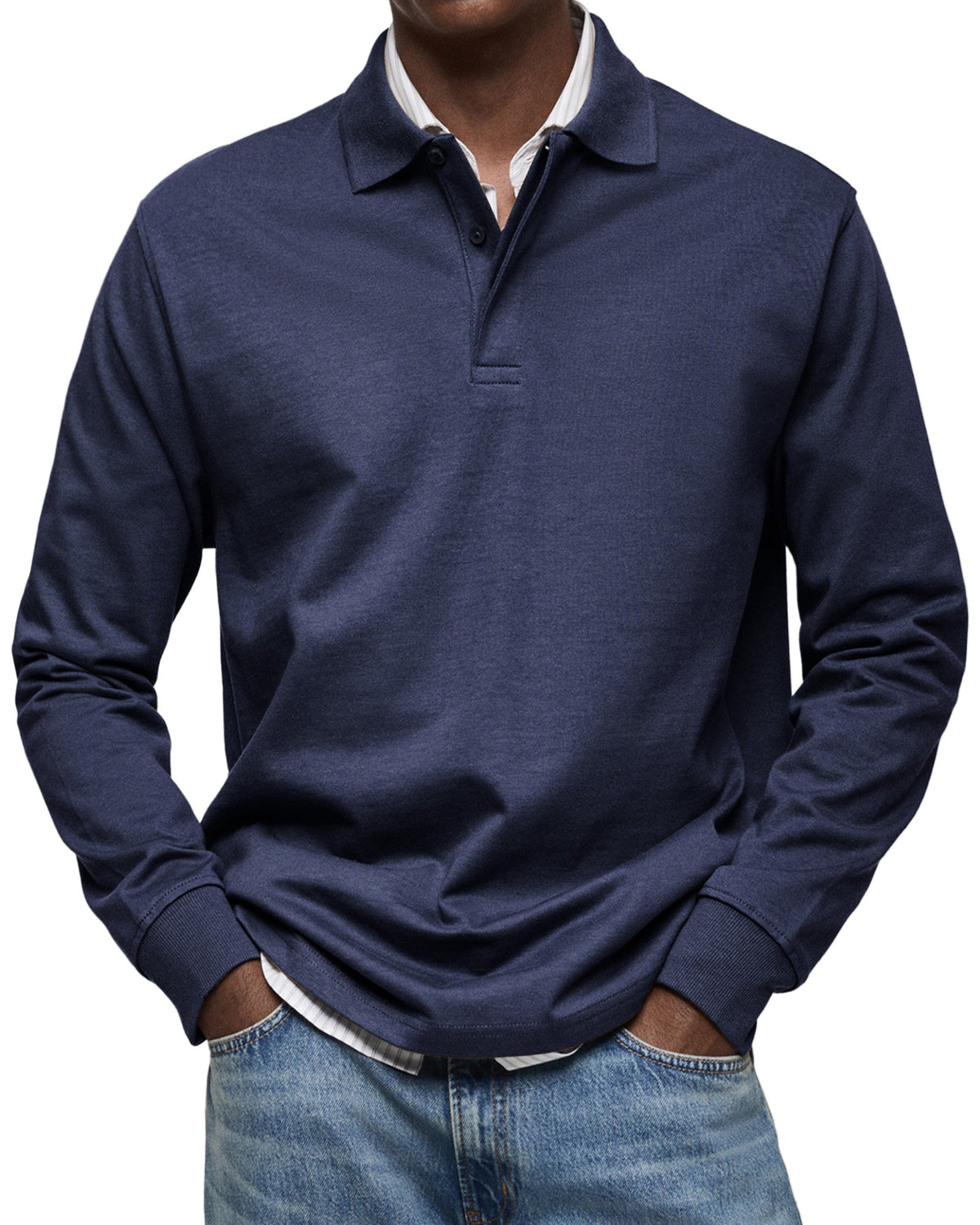Polo de lujo de manga larga en azul marino