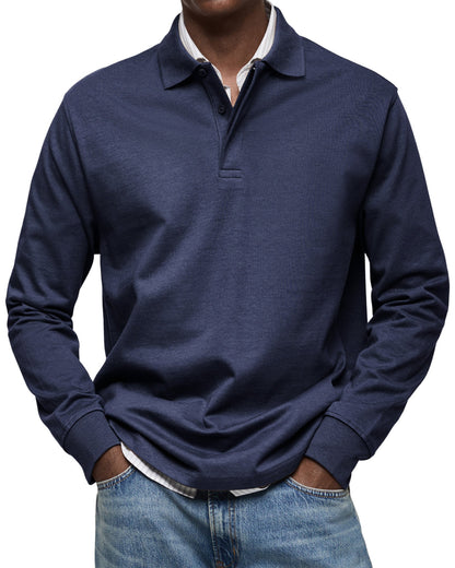 Polo de lujo de manga larga en azul marino