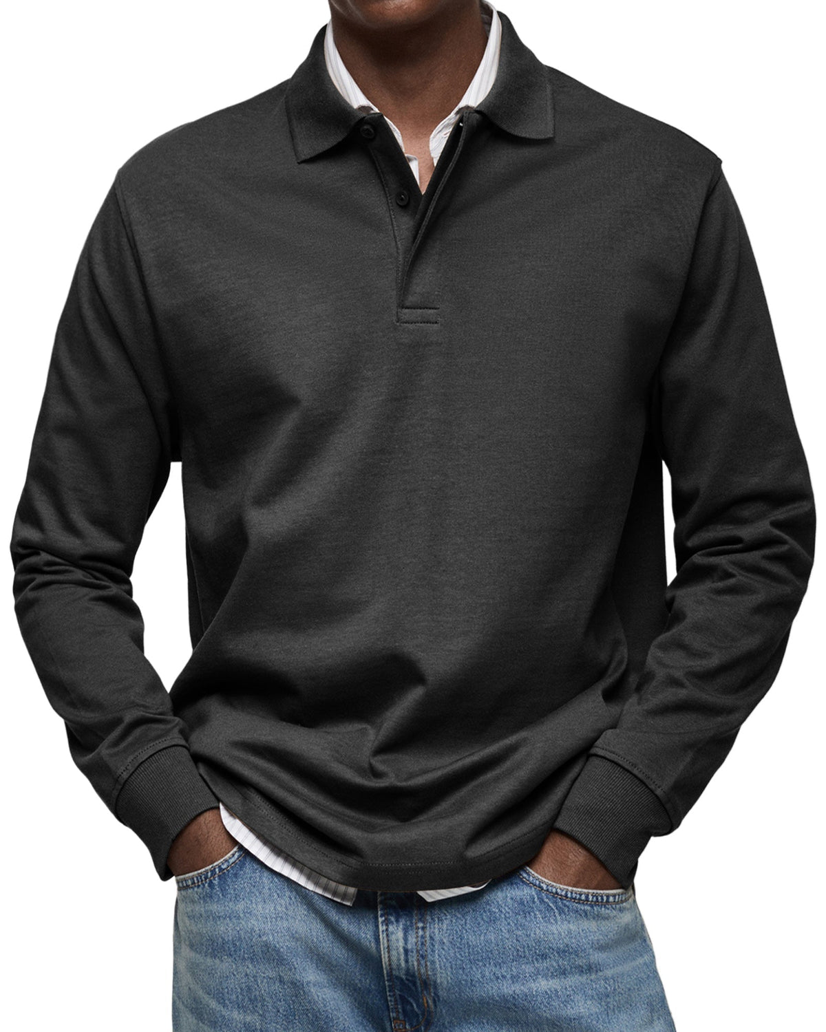 Polo de lujo de manga larga en negro