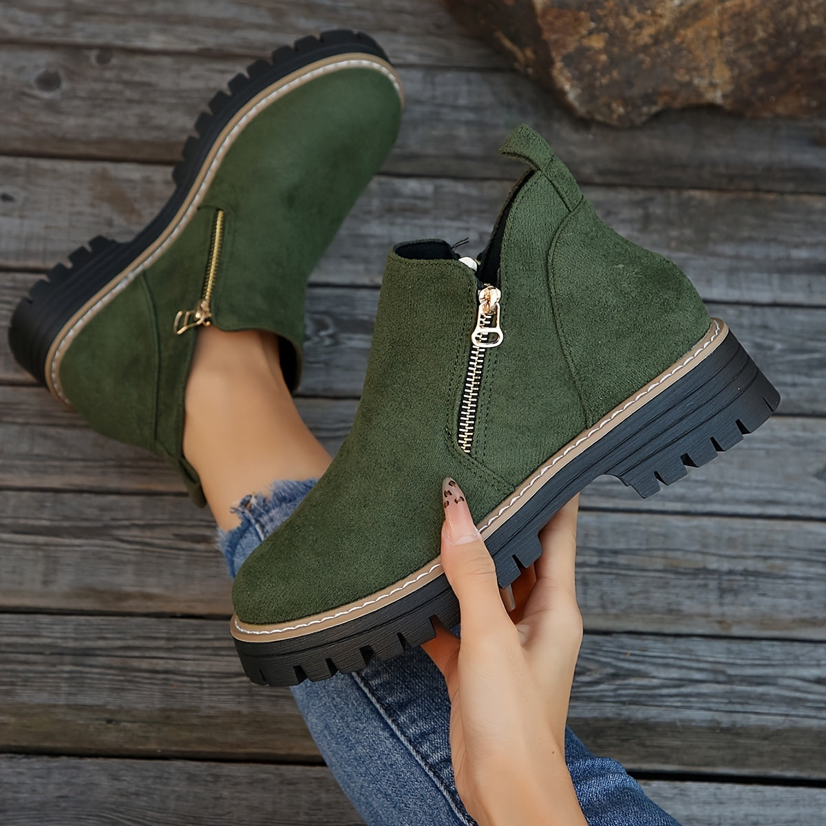 Kathleen botines con cremallera en verde