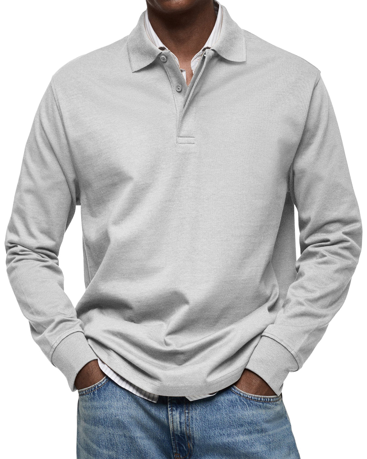 Polo de lujo de manga larga en gris claro
