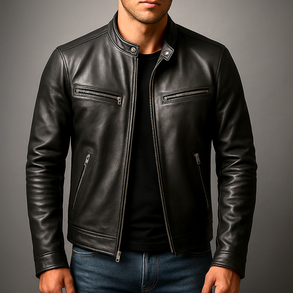 Recio chaqueta vintage de piel en negro