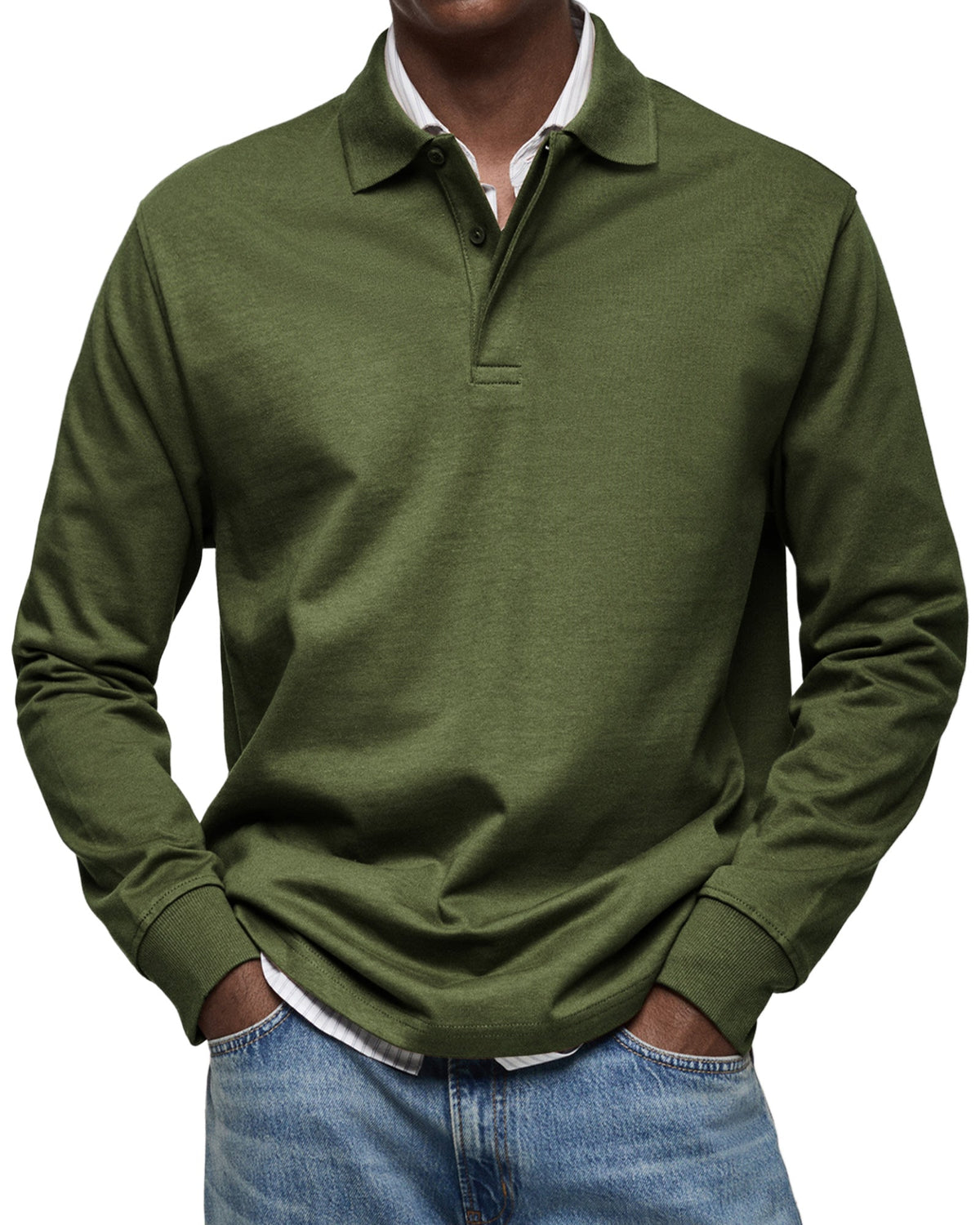 Polo de lujo de manga larga en verde oscuro