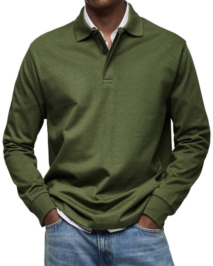 Polo de lujo de manga larga en verde oscuro
