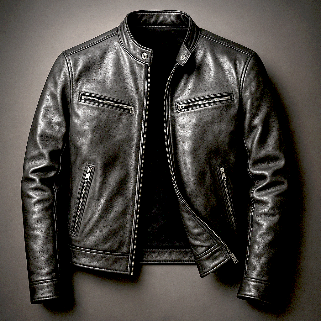 Recio chaqueta de piel negra, vista frontal
