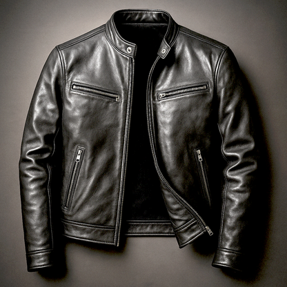 Recio chaqueta de piel negra, vista frontal