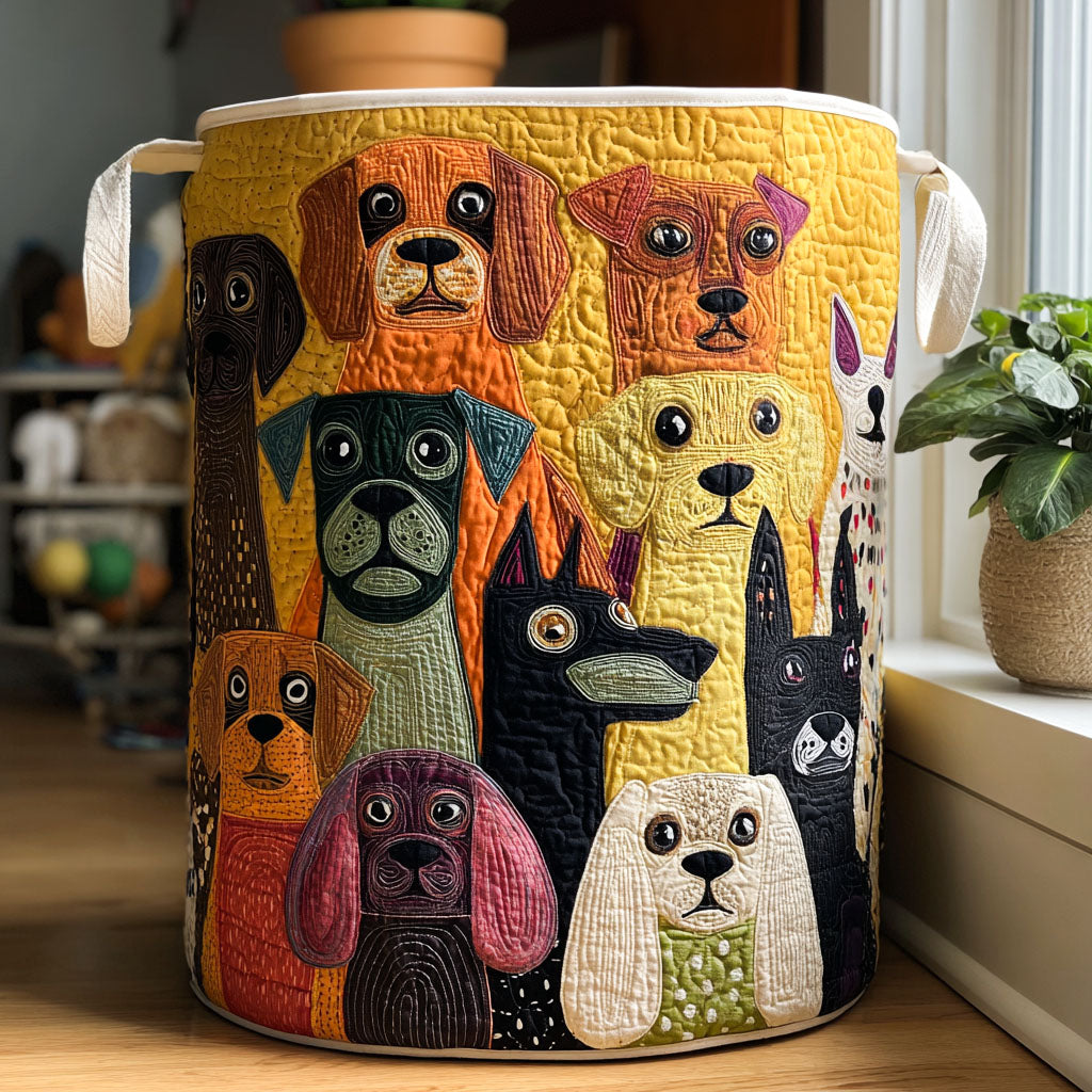 Emilia | Cesto de Ropa Acolchado con Perros