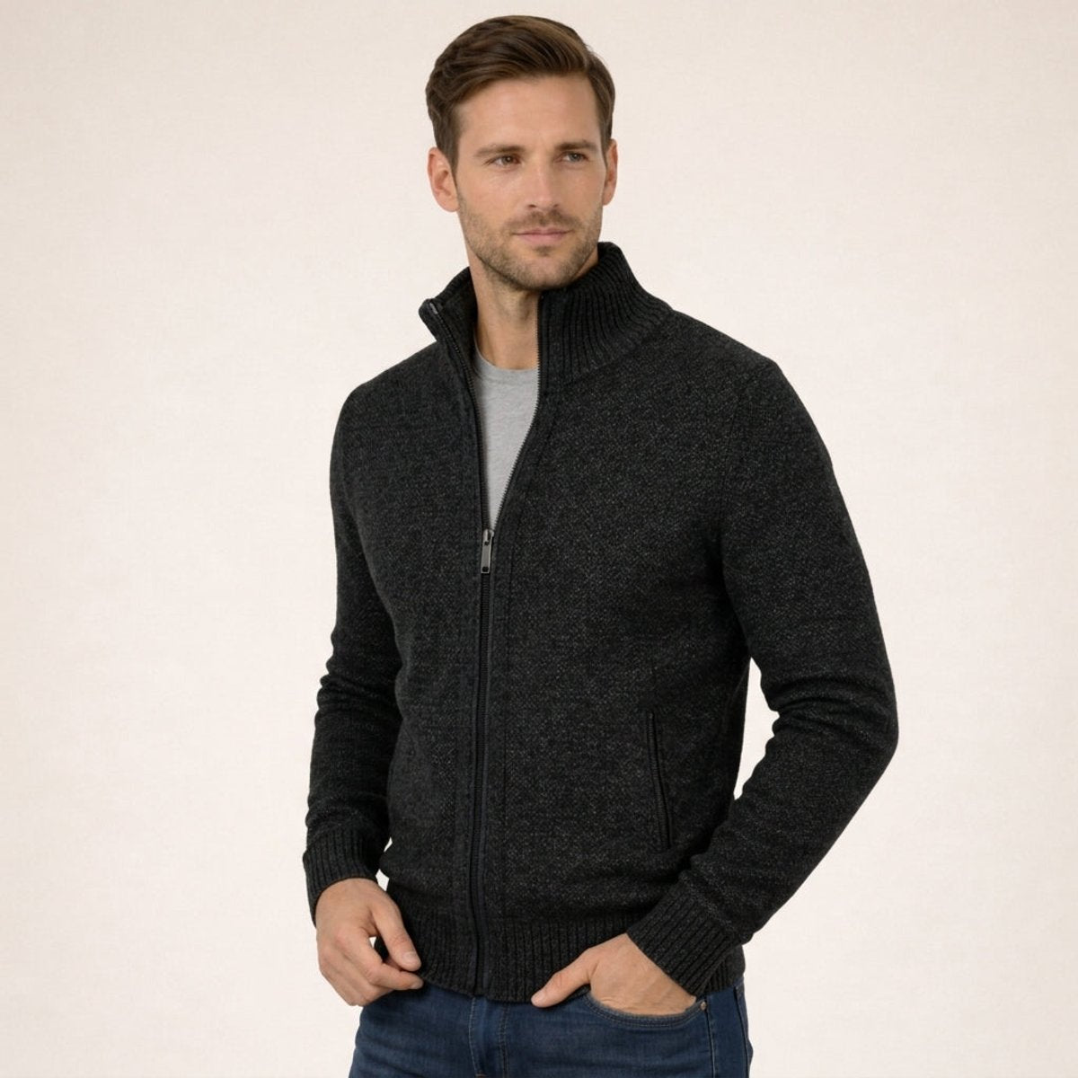 Caleb chaqueta de punto con cremallera en negro