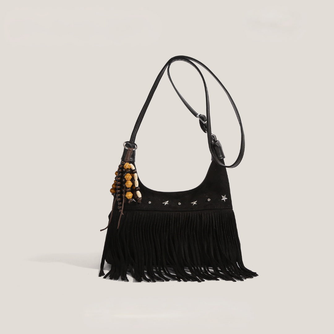 Rosalinda bolso de mano con flecos en negro