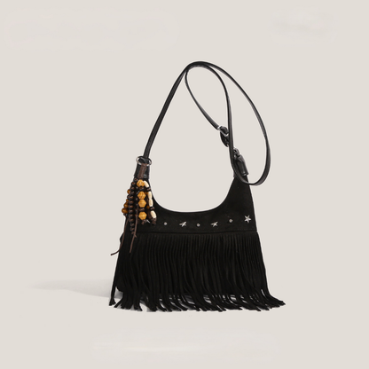 Rosalinda bolso de mano con flecos en negro