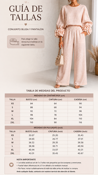 Conjunto de top con puños florales, detalle