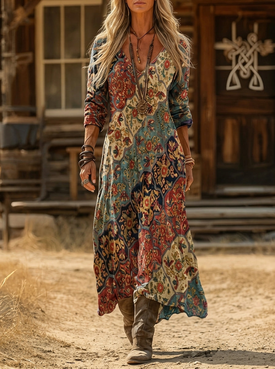Lydia vestido largo fluido con estampado de colores