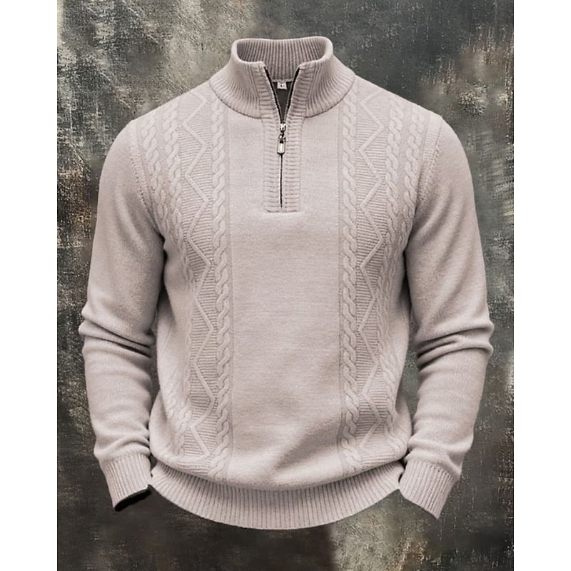 Simon jersey trenzado con media cremallera en beige
