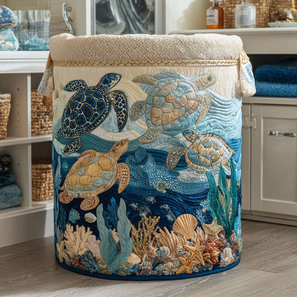 Marina | Cesto de Ropa Acolchado con Tortugas Marinas