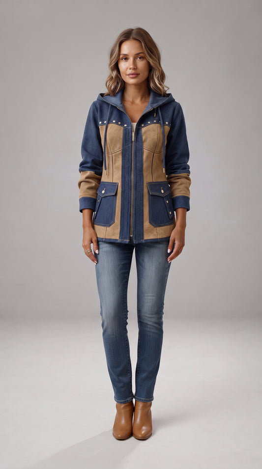 Adriana | Chaqueta con Capucha Marino y Camel