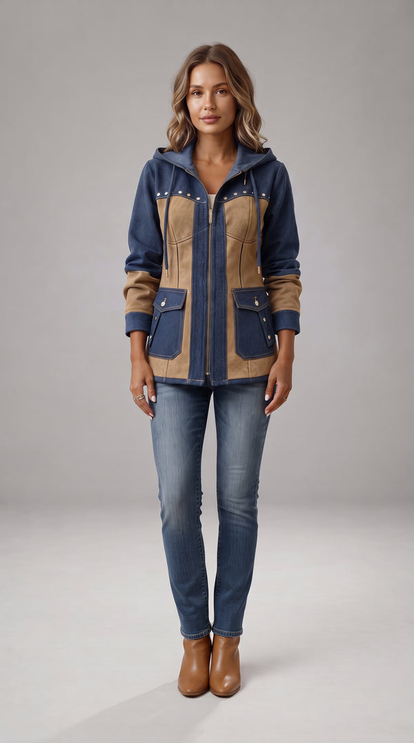 Adriana | Chaqueta con Capucha Marino y Camel