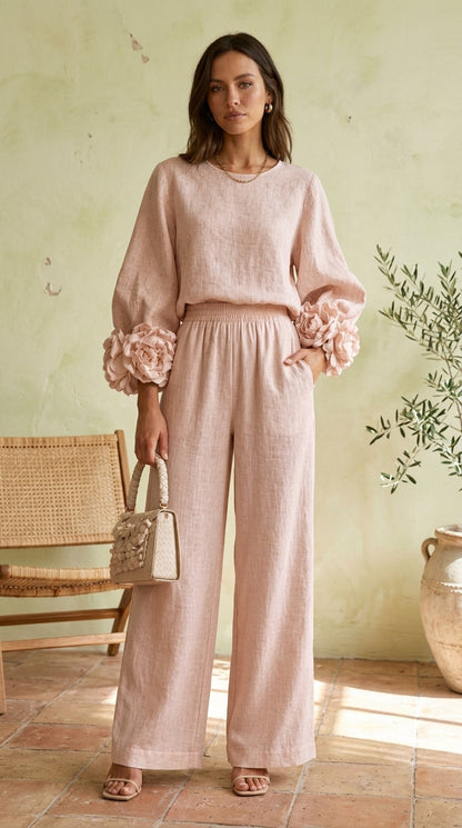Conjunto de top con puños florales, vista