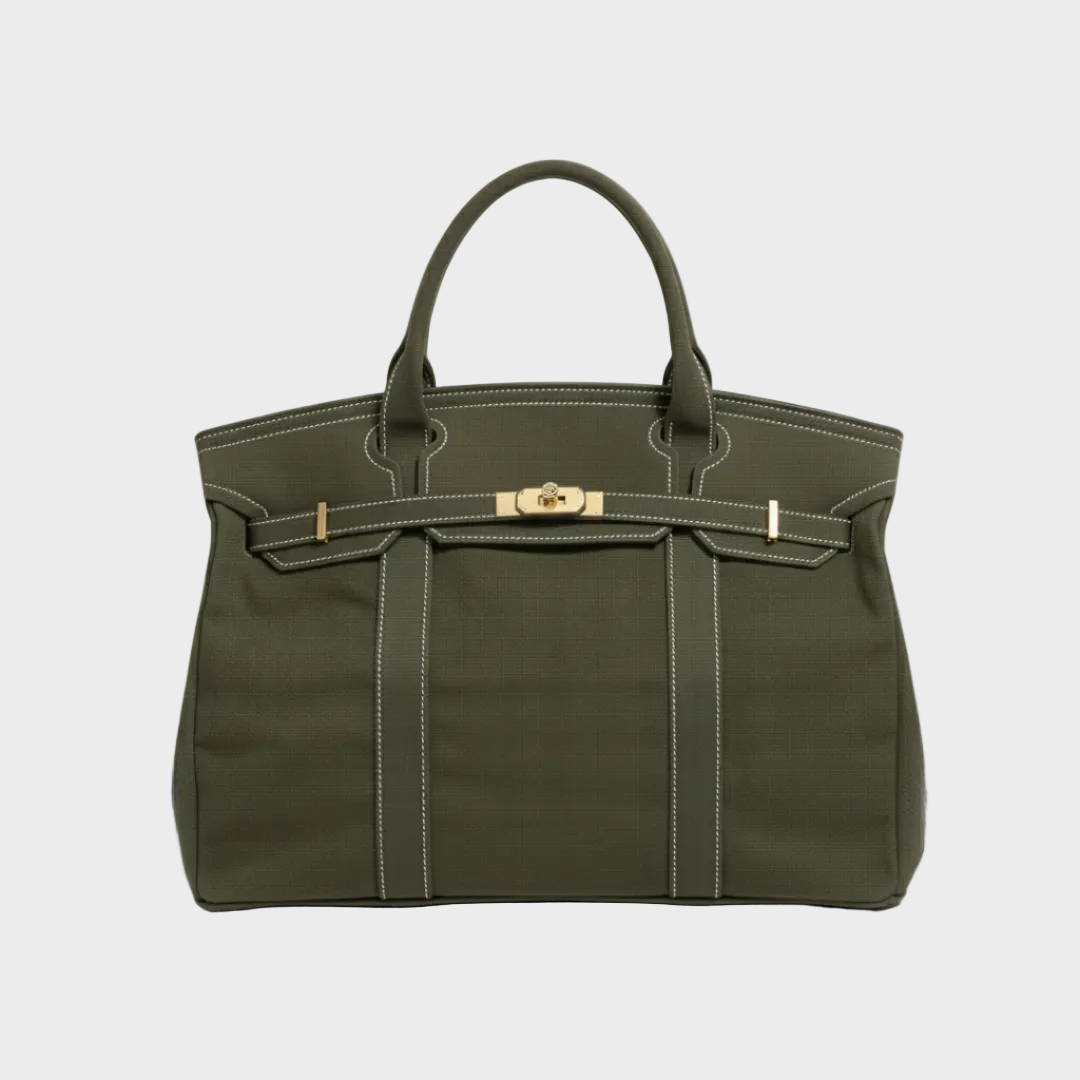 Bárbara bolso tote de lona verde oliva liso