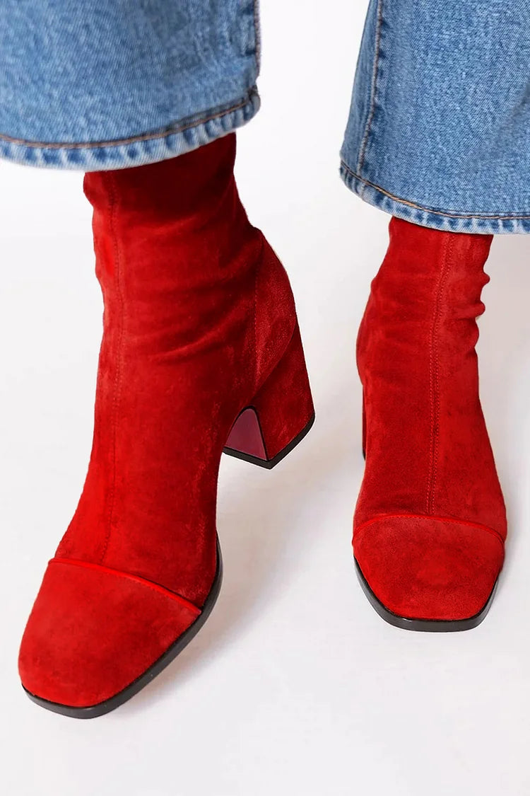 Beth botines de punta cuadrada burdeos