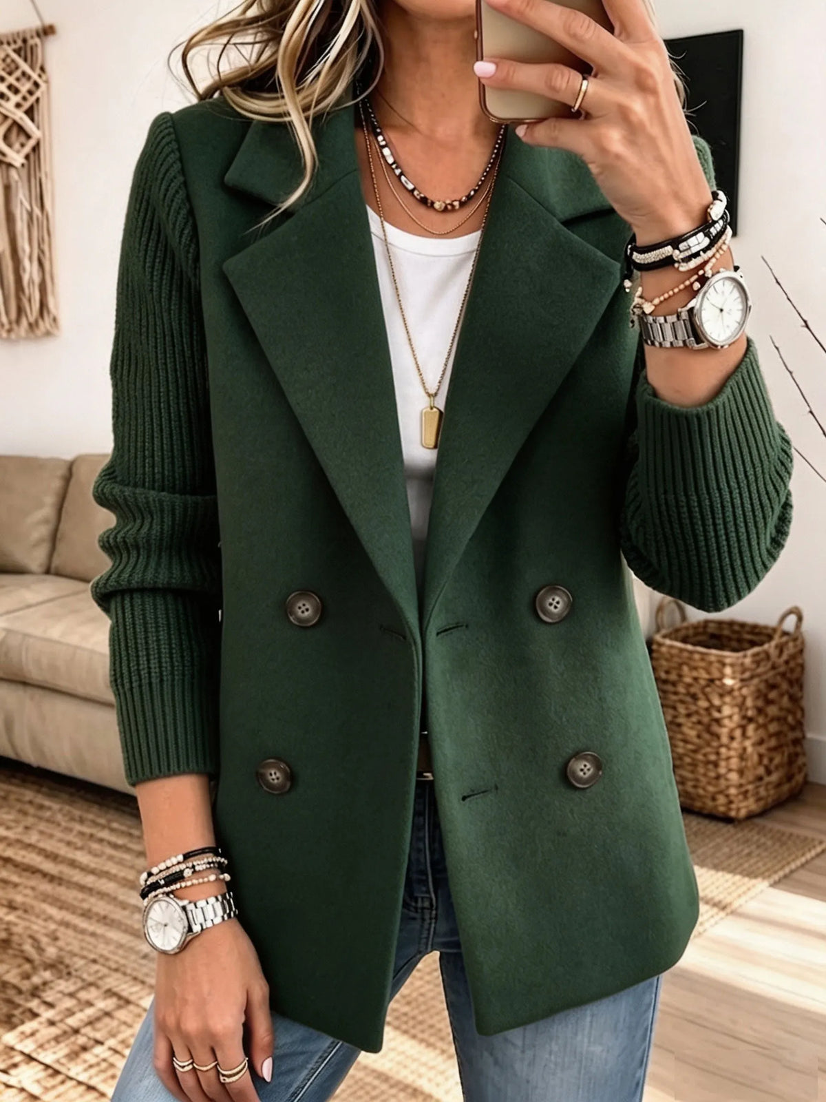 Carla blazer cruzado con mangas de punto en verde