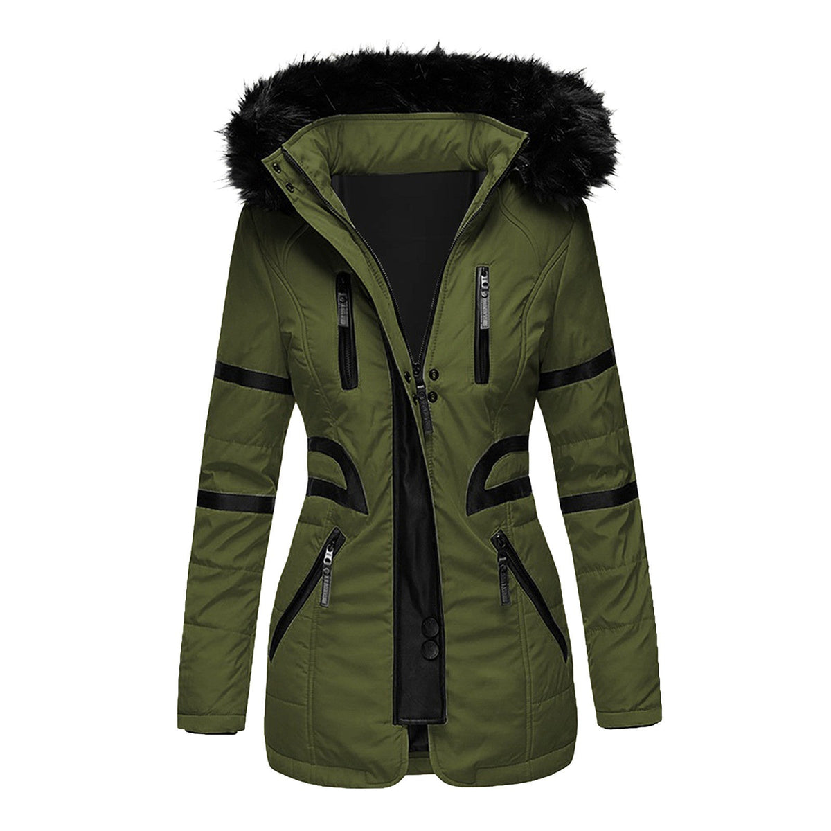 Celeste parka verde con capucha de pelo