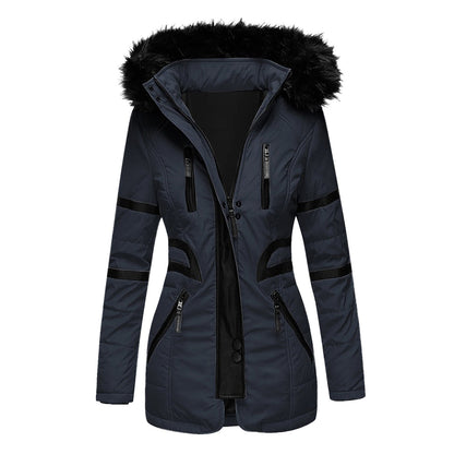 Celeste parka azul marino con capucha de pelo