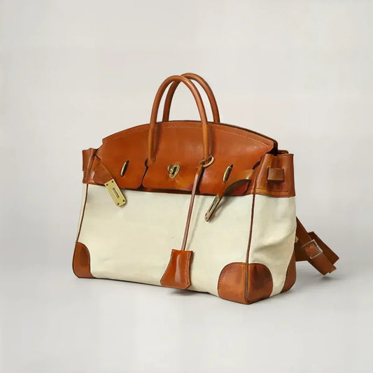 Dalia bolso de fin de semana de piel y lona chocolate claro