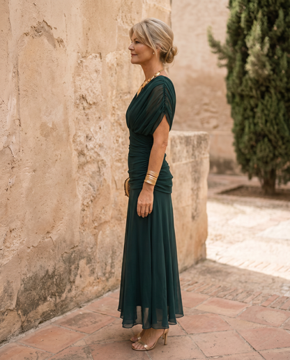 Vestido Elvira verde botella, vista de cuerpo entero