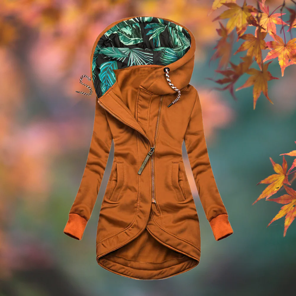 Ingrid chaqueta larga con capucha naranja