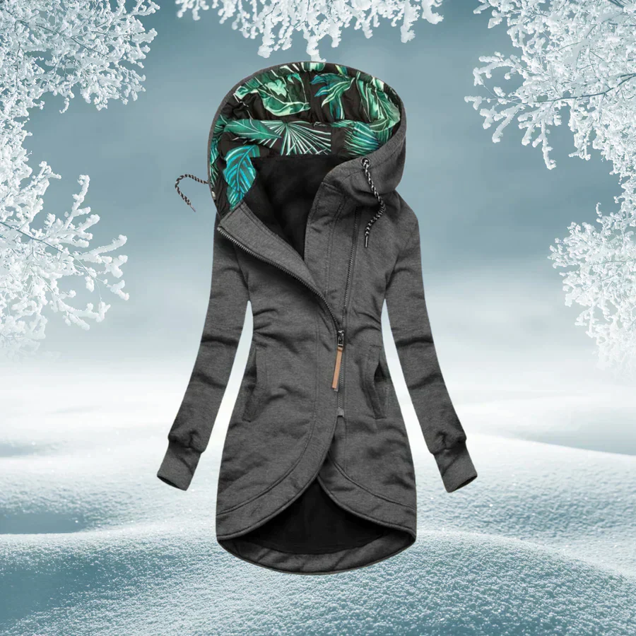 Ingrid chaqueta larga con capucha gris
