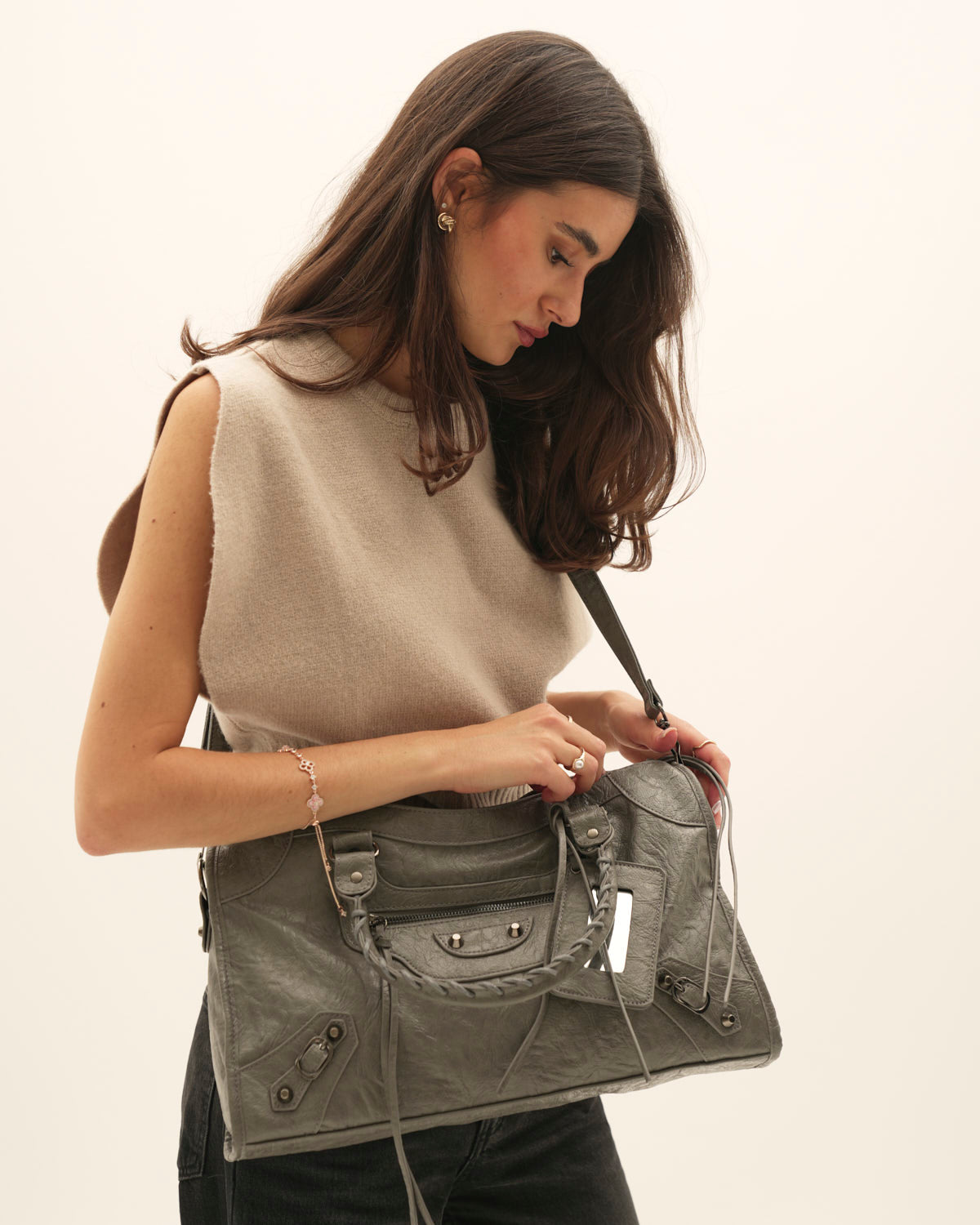 Iris bolso shopper de piel gris oscuro