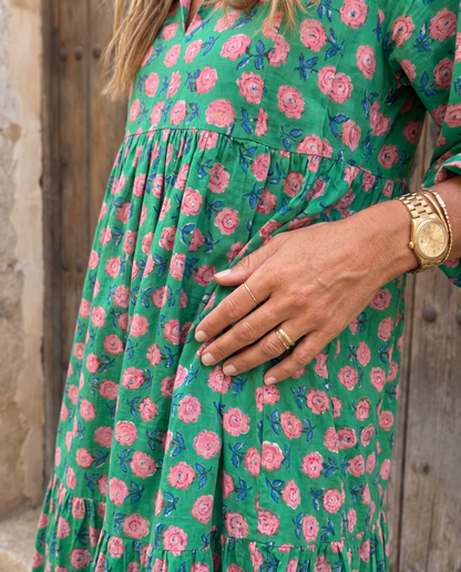 Vestido Isabella, detalle del estampado y el tejido