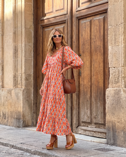 Isabella vestido largo boho naranja