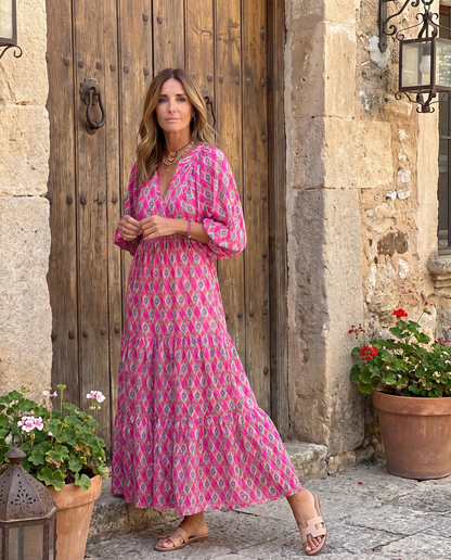 Isabella vestido largo boho fucsia étnico
