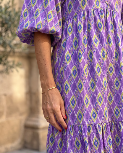 Vestido Isabella, detalle del estampado y el tejido