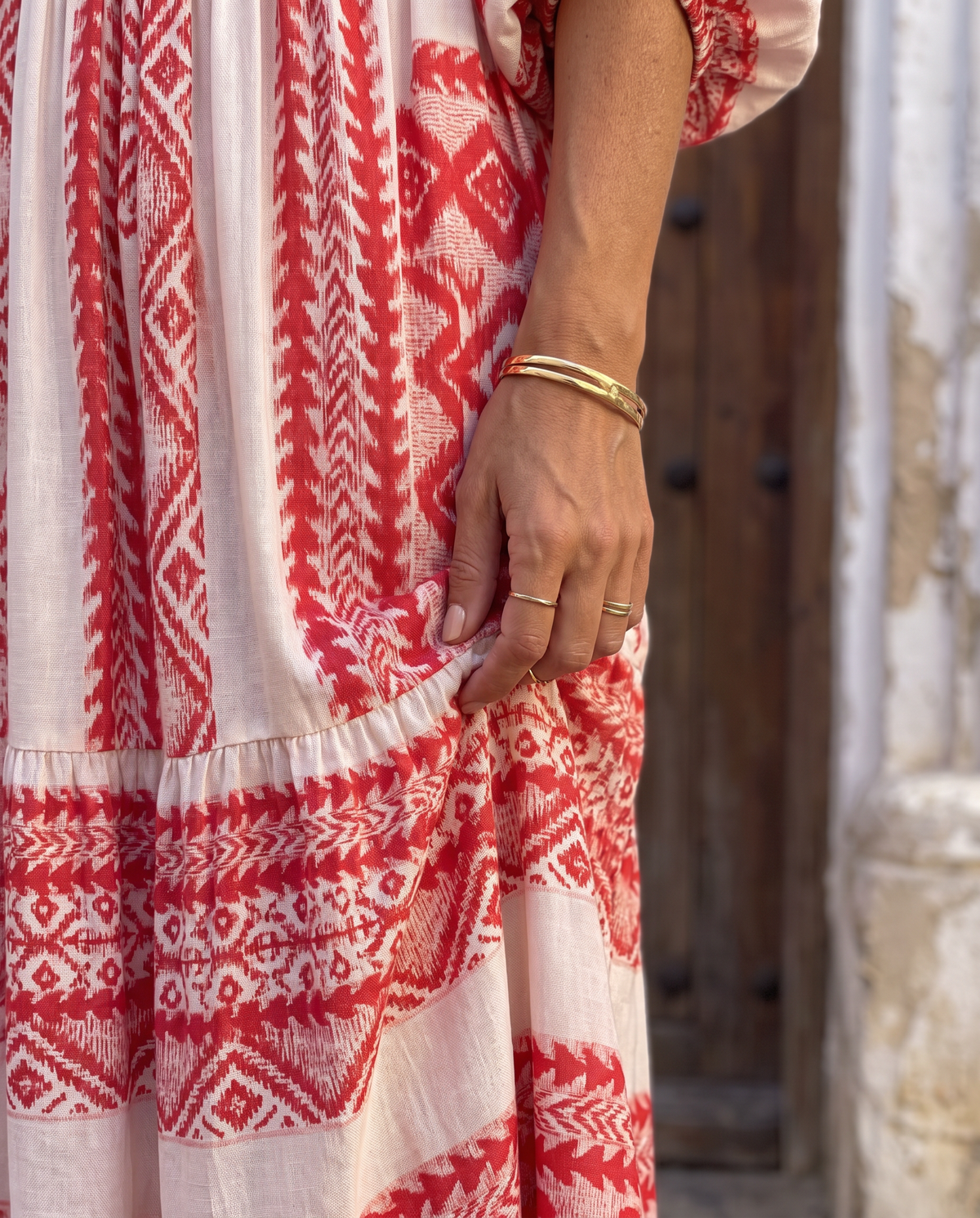 Vestido Isabella, detalle del estampado y el tejido
