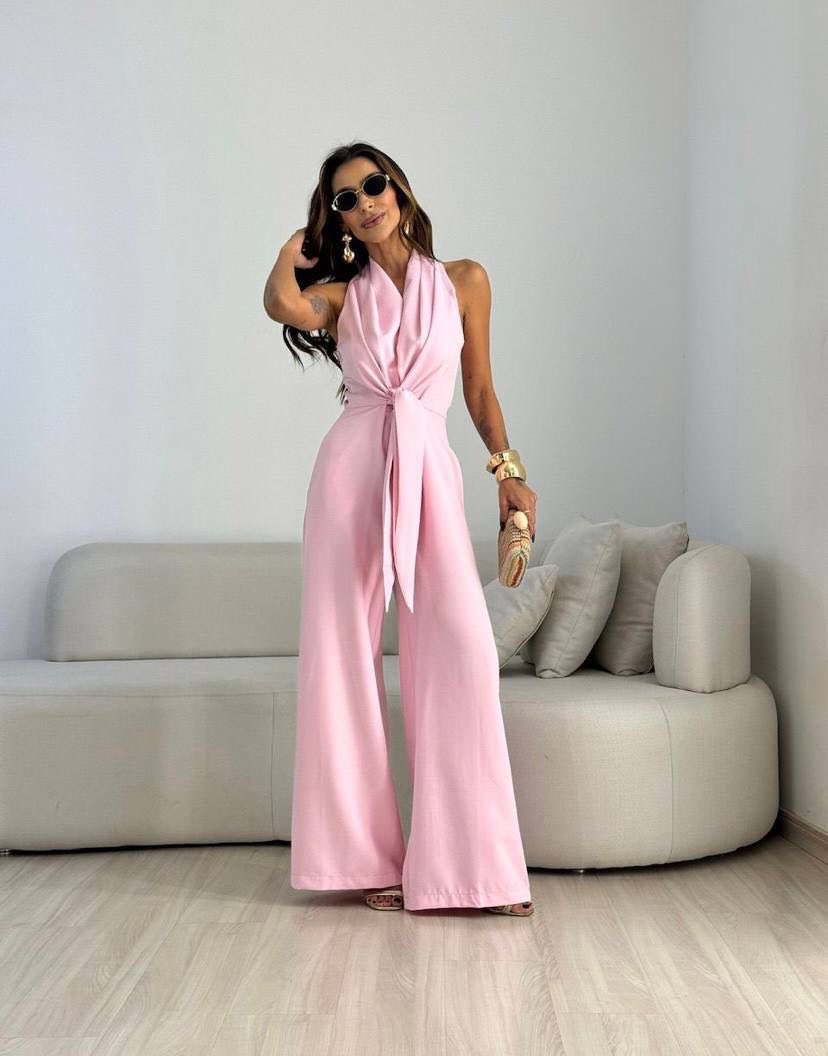 Jimena mono halter rosa de pierna ancha