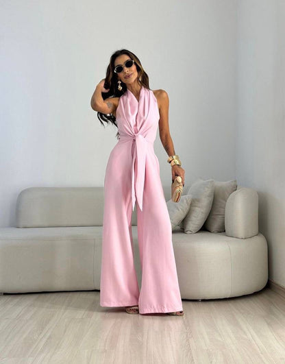 Jimena mono halter rosa de pierna ancha