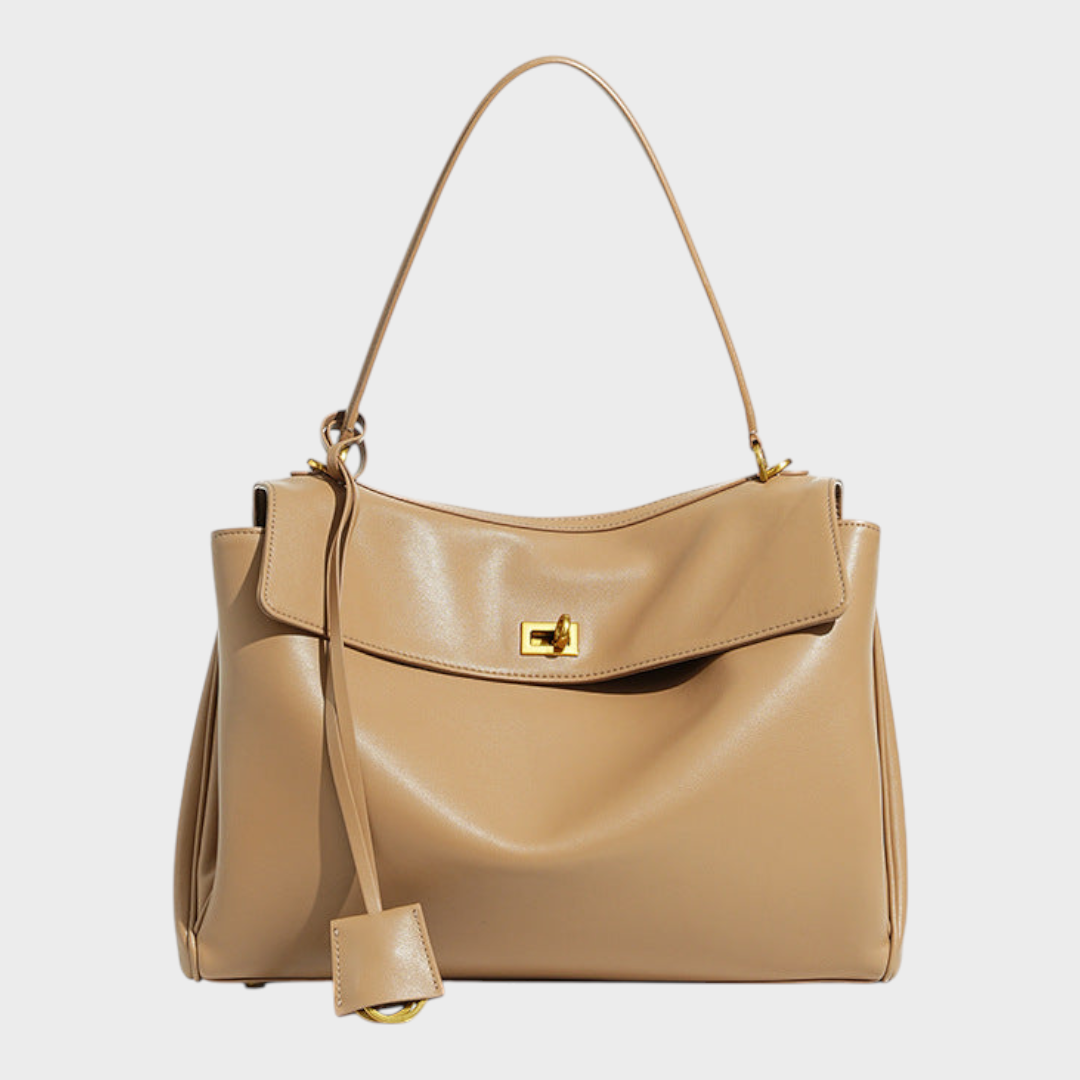 Lidia bolso de piel minimalista café con leche con herrajes dorados