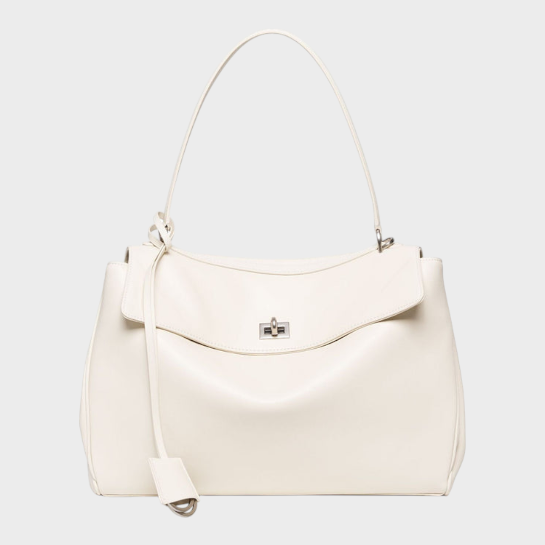 Lidia bolso de piel minimalista blanco con herrajes plateados